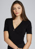 Bamboo Wrap Front Body Suit: Black