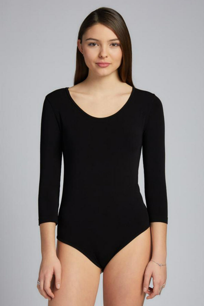 Bamboo 3/4 Sleeve Body Suit: Black