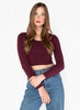 Bamboo Long Sleeve Crop Top: Burgundy
