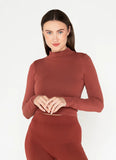 Bamboo Cropped Mock Neck Top: Brandy