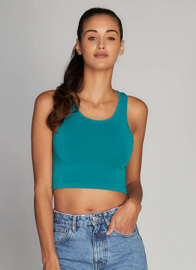 Bamboo Crop Tank Top: Teal