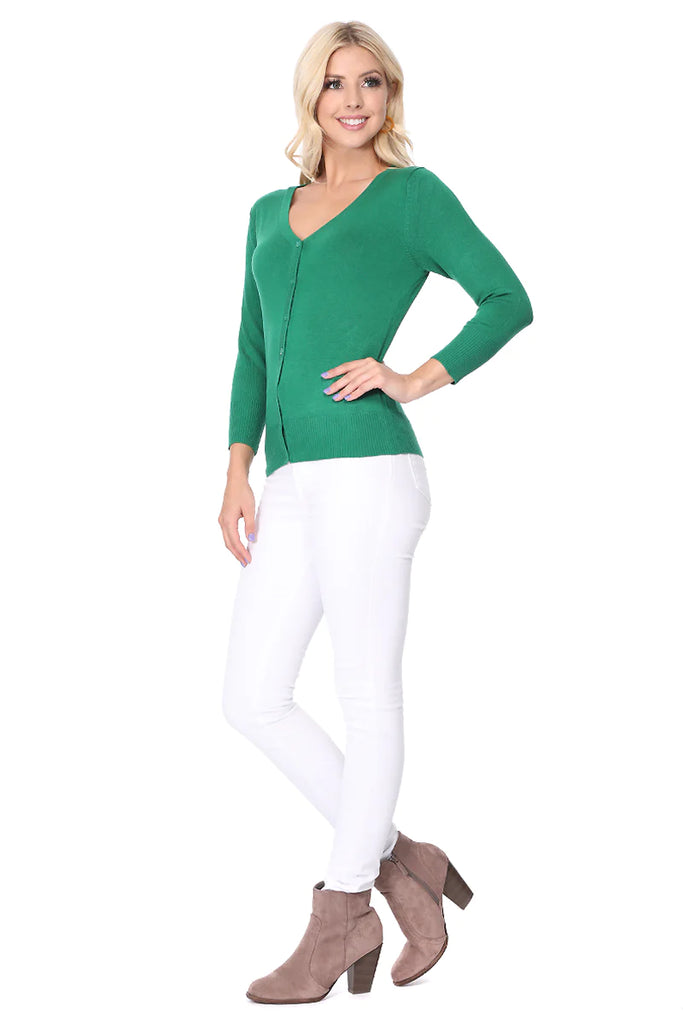 V-Neck 3/4 Sleeve Cardigan: Banana