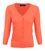 V-Neck 3/4 Sleeve Cardigan: Peach Nector