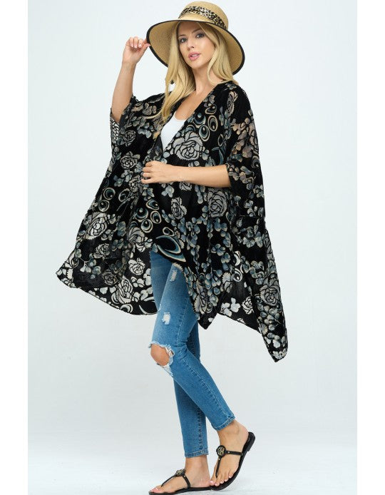 Raven Roses Velvet Kimono