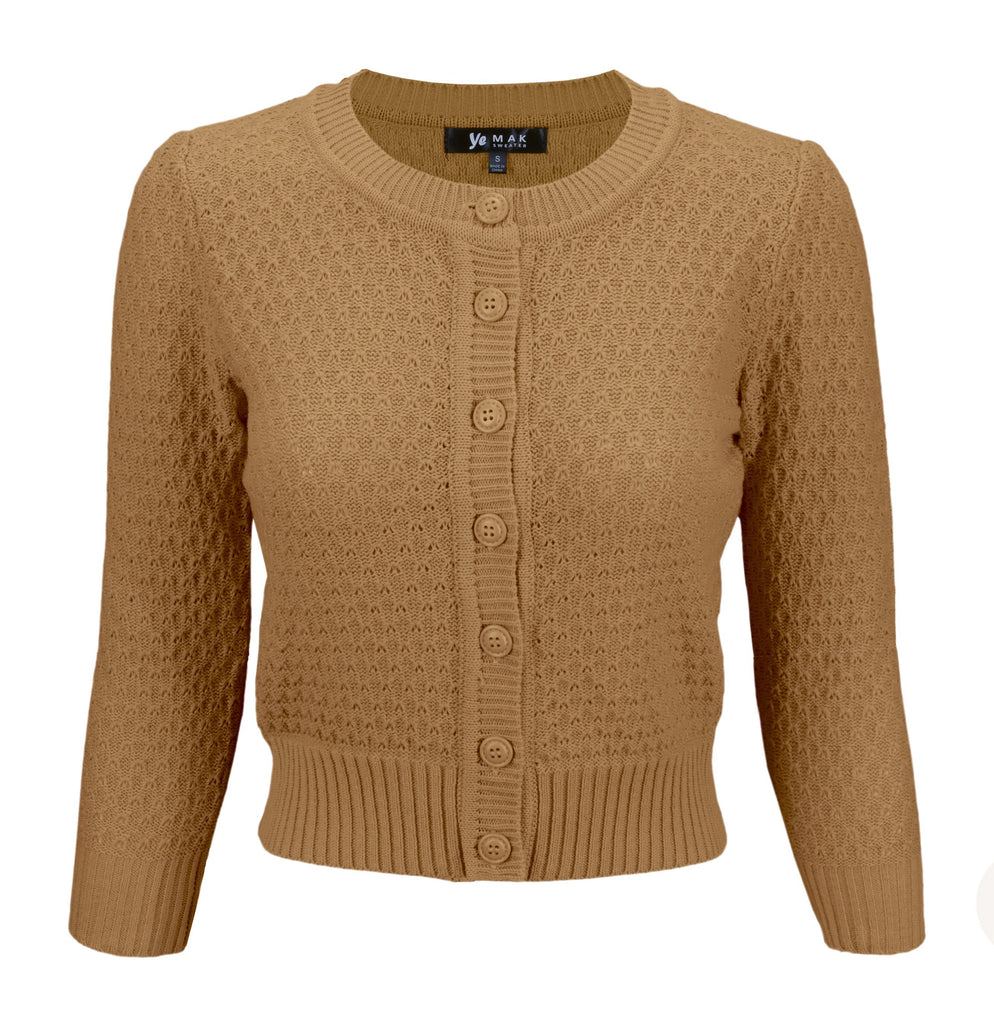 Vintage Style Crochet Cardigan: Camel