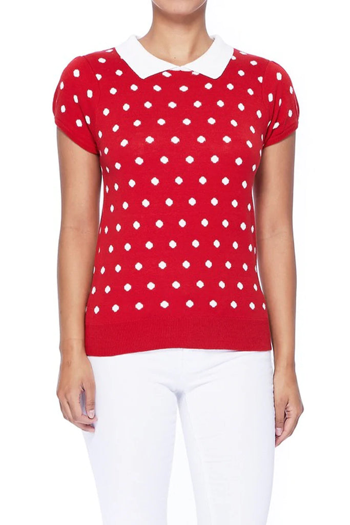 Pop Dots Peter-Pan Collar Pullover: Red