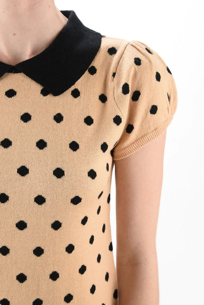 Pop Dots Peter-Pan Collar Pullover: Tan