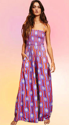 Red Ribbon Smocked Jumpsuit