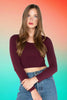 Bamboo Long Sleeve Crop Top: Burgundy