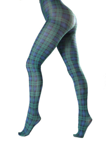 Textured Tartan Tights: Teal/Black / One Size