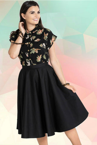 Button Front Black Denim Maxi Skirt