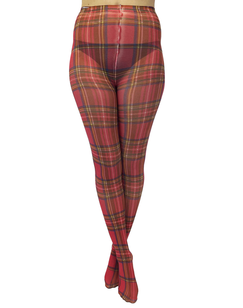 Original Red Tartan Printed Tights: One Size / Red