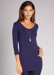 Bamboo Scoop Neck 3/4 Sleeve Tee: Navy