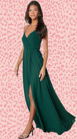Emerald Pleated Satin Dress