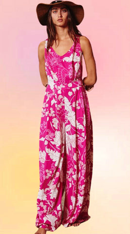 Hot Pink Pleated Jumpsuit