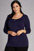 Bamboo Scoop Neck 3/4 Sleeve Tee: Navy