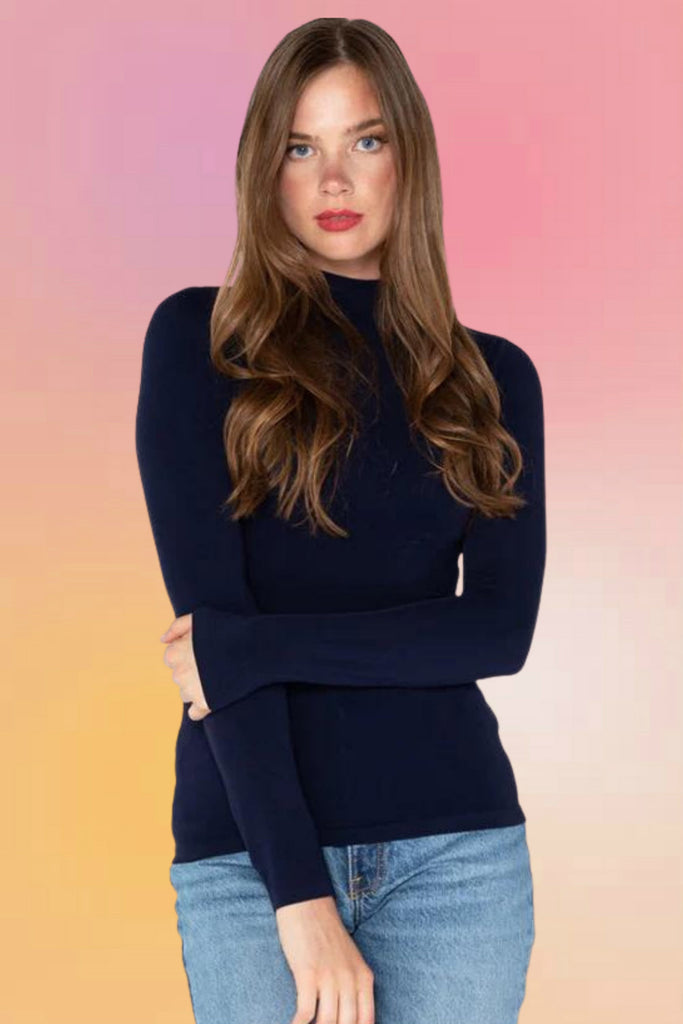 Bamboo Mock Neck L/S Top: Navy
