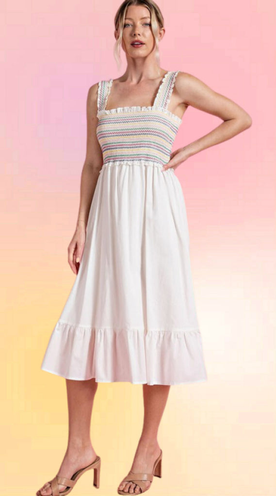 Rainbow Smoked Sundress: White