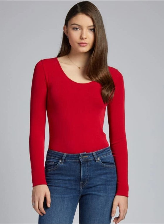Bamboo Scoop Neck L/S Tee: Red: One Size