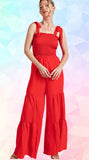 Red Ribbon Smocked Jumpsuit