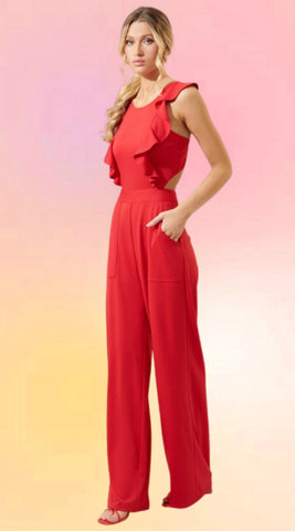Red Ribbon Smocked Jumpsuit